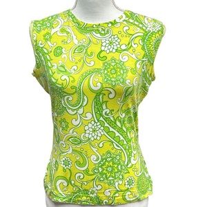 St. John Paisley Print in Shades of Green Tank Top Size M
